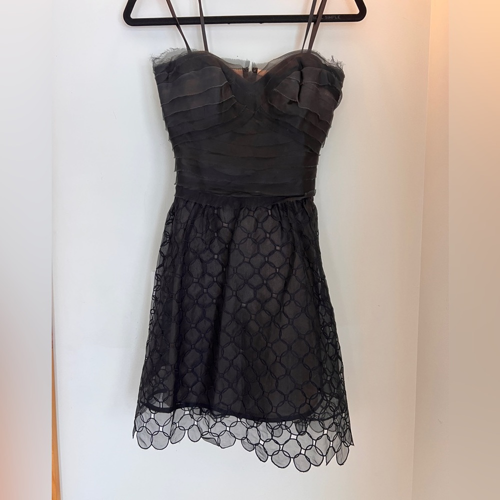 BCBGMaxAzria Black Lace Strapless Party Dress